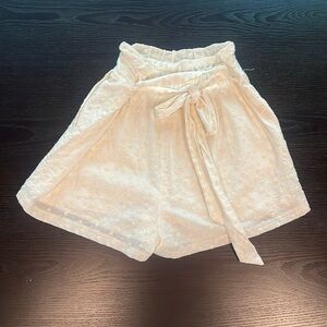 White and Cream Altar’d State Paper Bag Shorts with Floral Stitchings